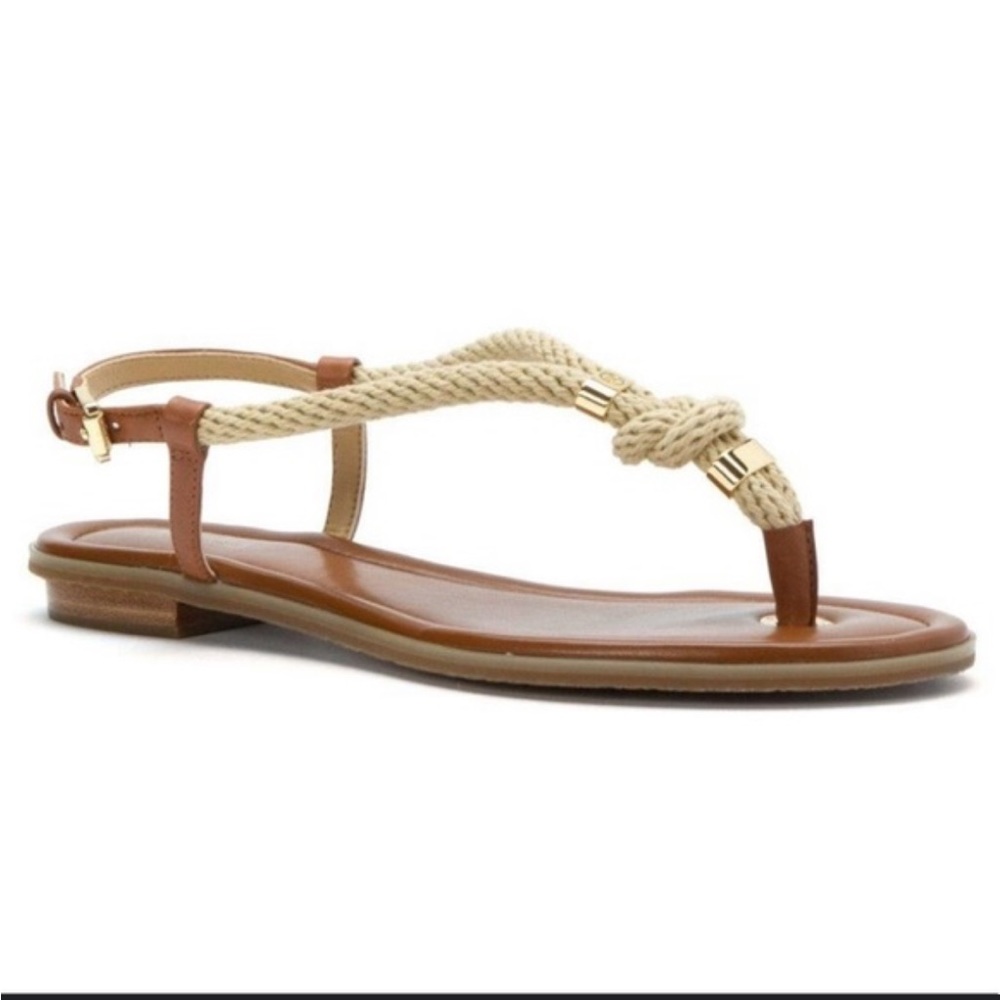 Michael Kors Holly Rope Sandals Thongs Leather - Brown (Size 9)